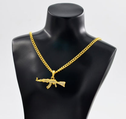 Cuban Diamond Gun Mechanical Mold Pendant Necklace