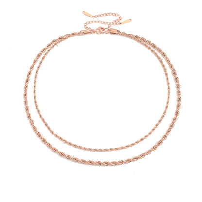 Rose Gold Stainless Steel Layered Rope Chain