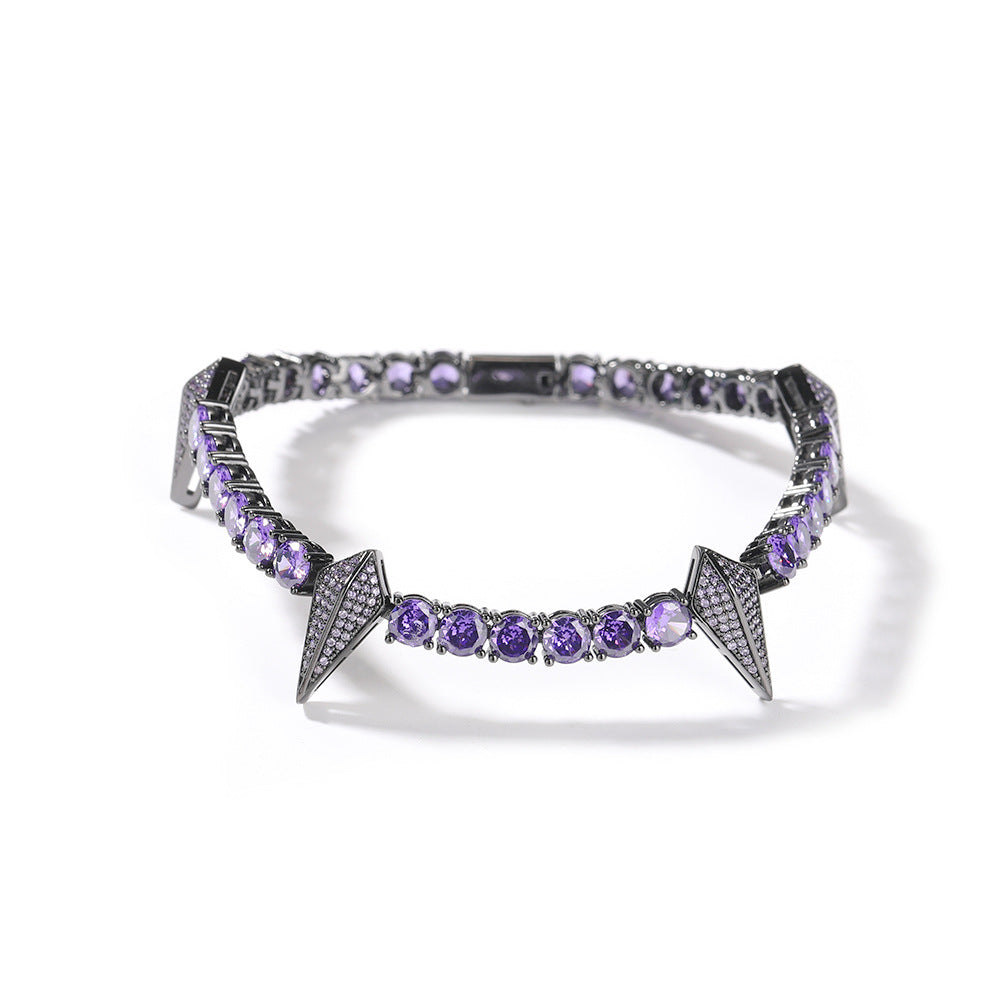 7in Black -purple Diamond Inlaid Black Leopard Tennis Bracelet
