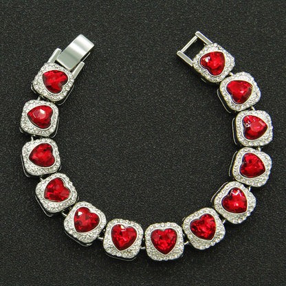 Heart Red Diamond Plain Bracelet 8in