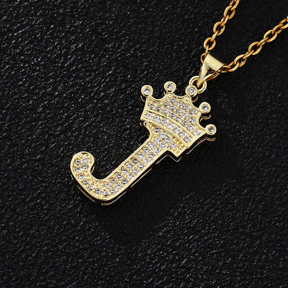 Crowned 26 English Single Letters Pendant Necklace
