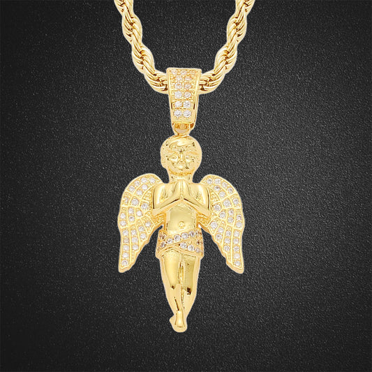 18K Gold Praying Cupid Pendant Necklace