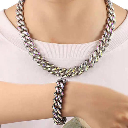 Square Gems Geometric Cuban Chain Necklace