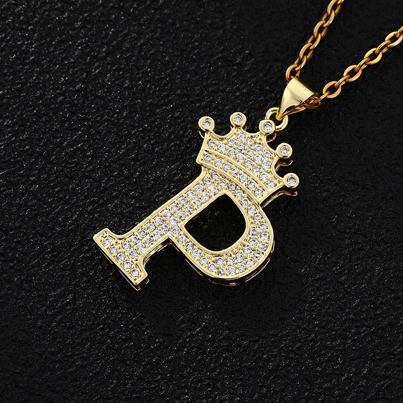 Crowned 26 English Single Letters Pendant Necklace