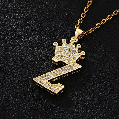 Crowned 26 English Single Letters Pendant Necklace