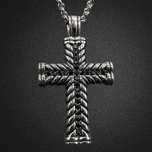 Black Rhinestone Cross Pendant Necklace