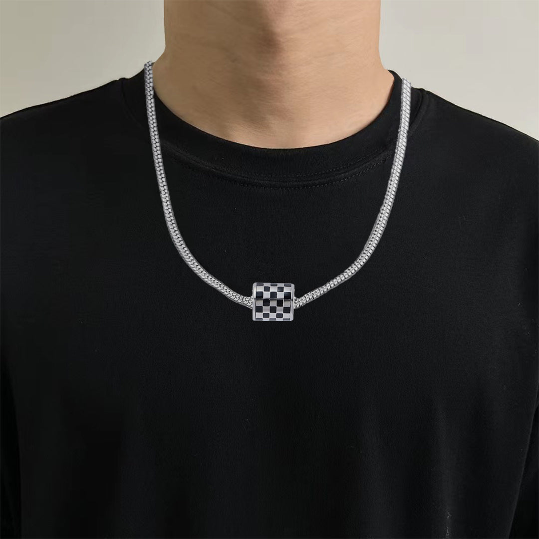 Checkerboard Snake Bone Chain Necklace