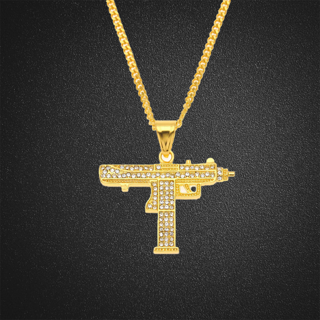 Diamond-encrusted Submachine Gun Mechanical Mold Pendant Necklace