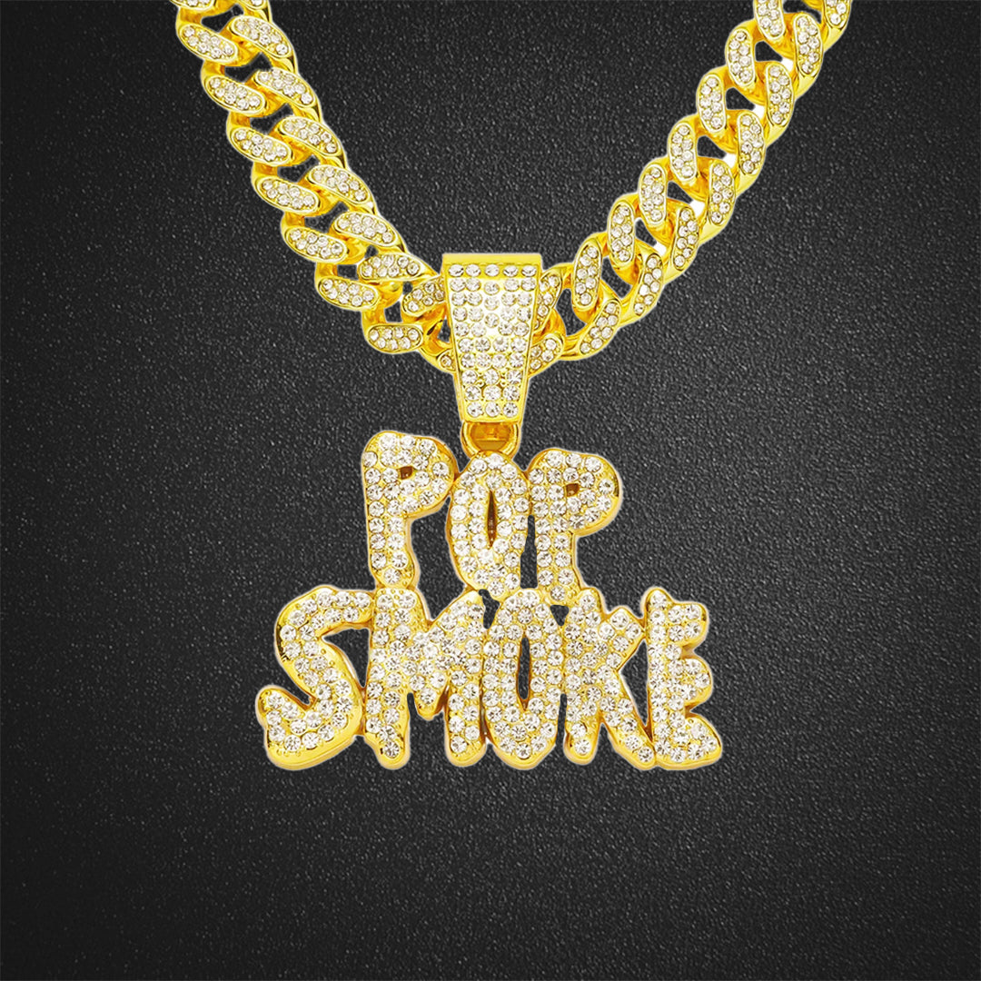 Pop Smoke Letters Pendant Cuban Chain Necklace