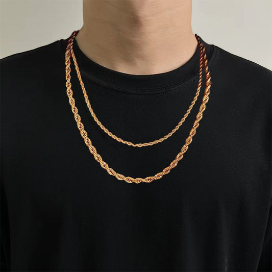 Rose Gold Stainless Steel Layered Rope Chain