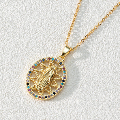 Colorful Diamond Virgin Maria Pendant Necklace
