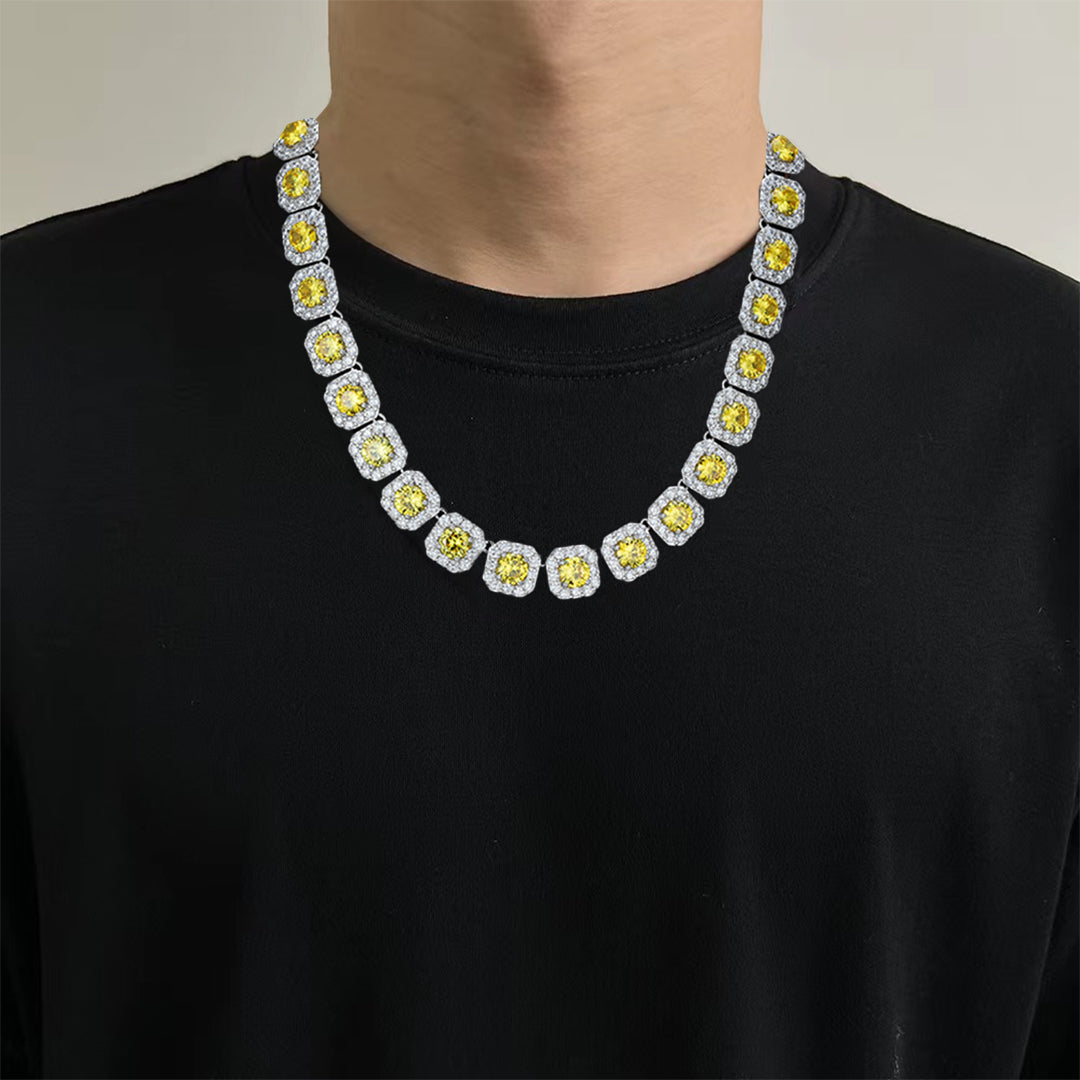 Silver Yellow 18in Square Rock Sugar Diamond Chain