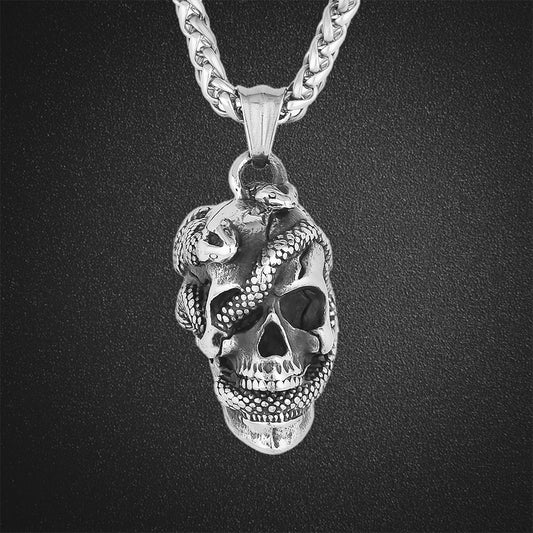 Snake in Skull Pendant Necklace