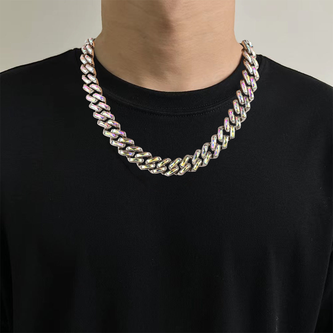 Square Gems Geometric Cuban Chain Necklace