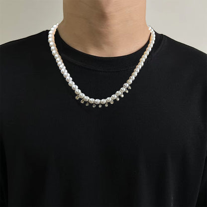 White Pearl Chain Diamond Necklace