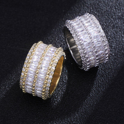 Striped Zircon Diamond Ring for Hip Hop