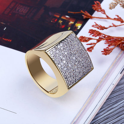 Gold Square Diamond Ring with Micro Inset Zircon