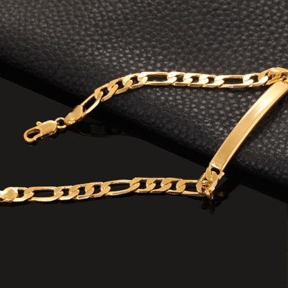 18K Gold Figaro Chain Plain Bracelet