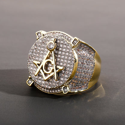 Hip Hop Diamond Ring with Real Gold Plating and Zircon Stones
