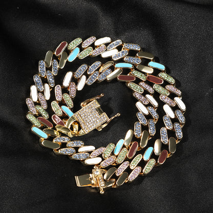 Necklace with Cuban Chain and Diamond-Encrusted