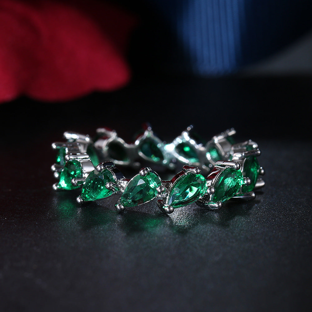 Water Drop Zircon Emerald Diamond Ring
