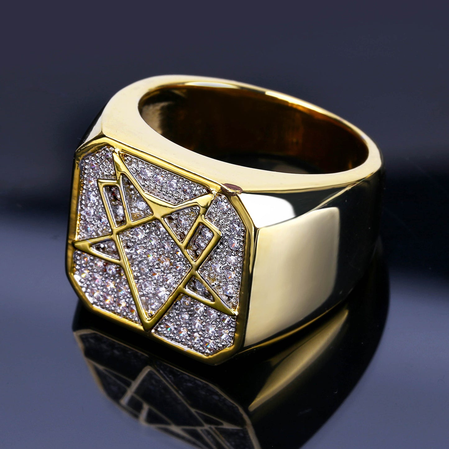 Geometric Patterns Gold Plated Diamond Ring