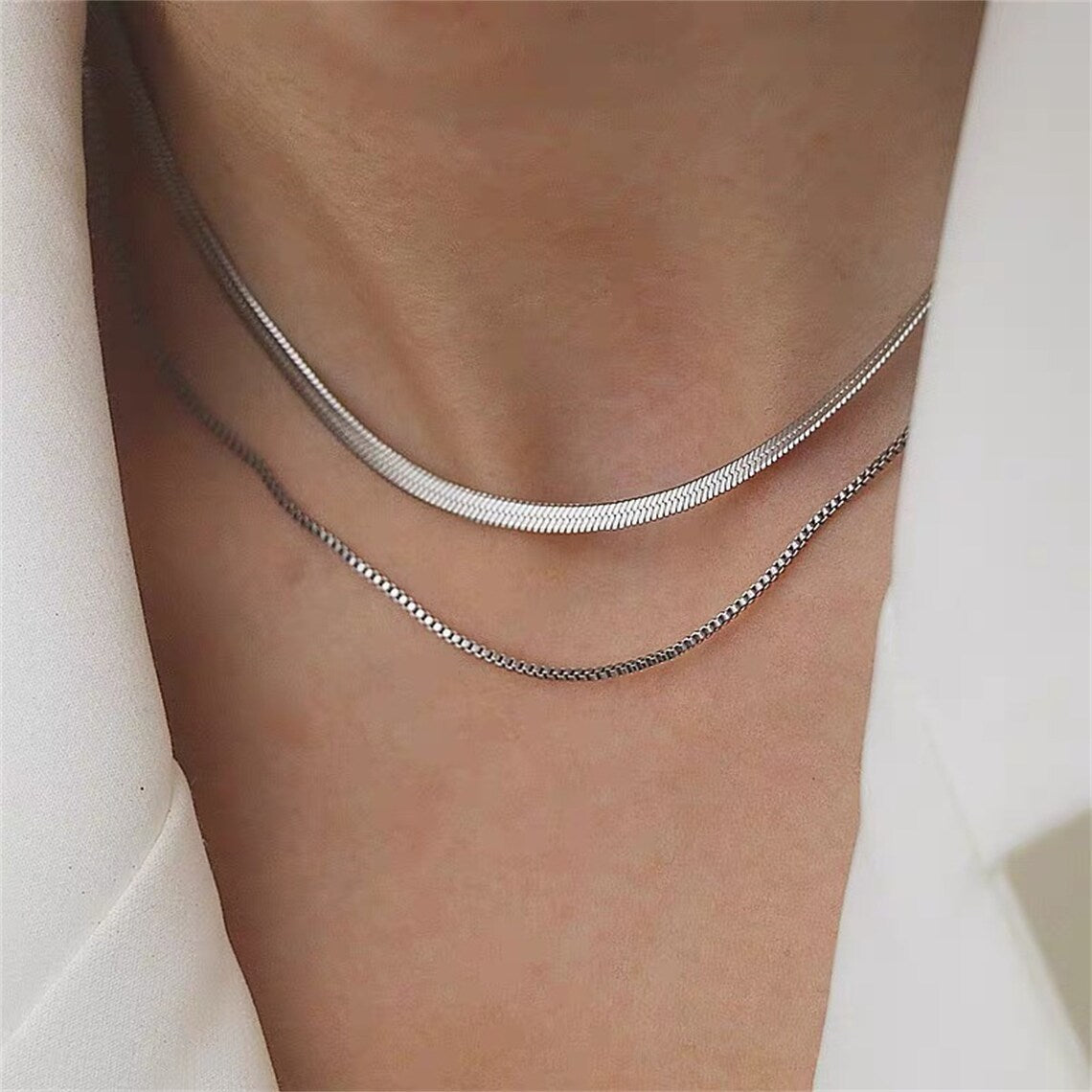Simple Double Layer Bone Snake Chain Necklace