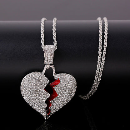 Full Drill Broken Heart Pendant Necklace