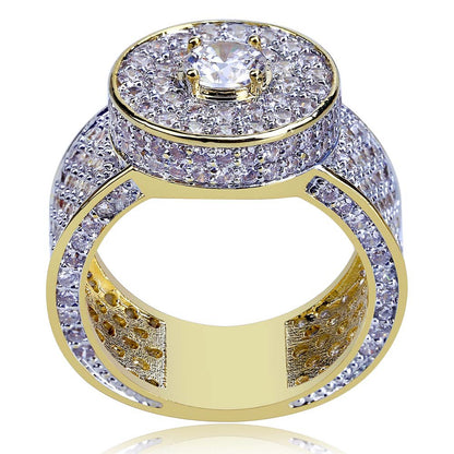 Bold Gold Plated Diamond Ring Inlaid with Zircon