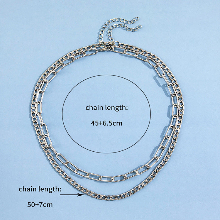 Hip-Hop Paper Clip Double Figaro Chain Necklace