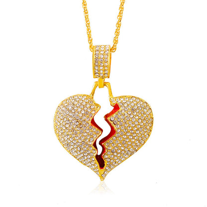 Full Drill Broken Heart Pendant Necklace