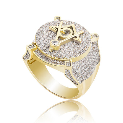Hip Hop Diamond Ring with Real Gold Plating and Zircon Stones