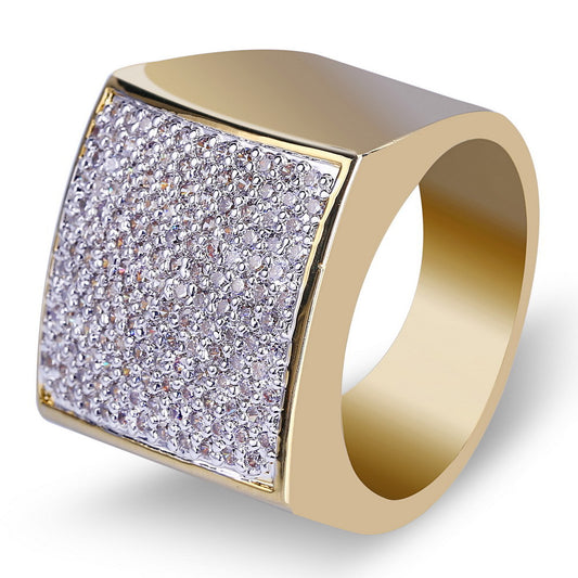 Gold Square Diamond Ring with Micro Inset Zircon