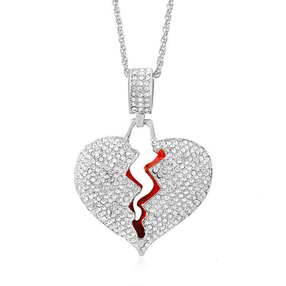 Full Drill Broken Heart Pendant Necklace